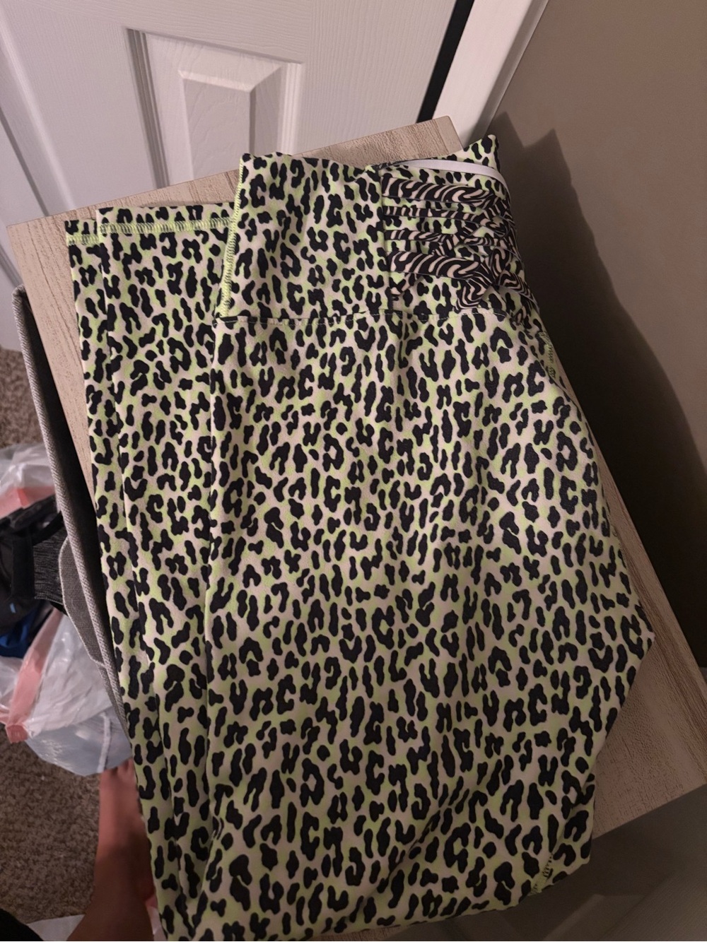 Fabletics Lime Green and Black Leopard Print Leggings